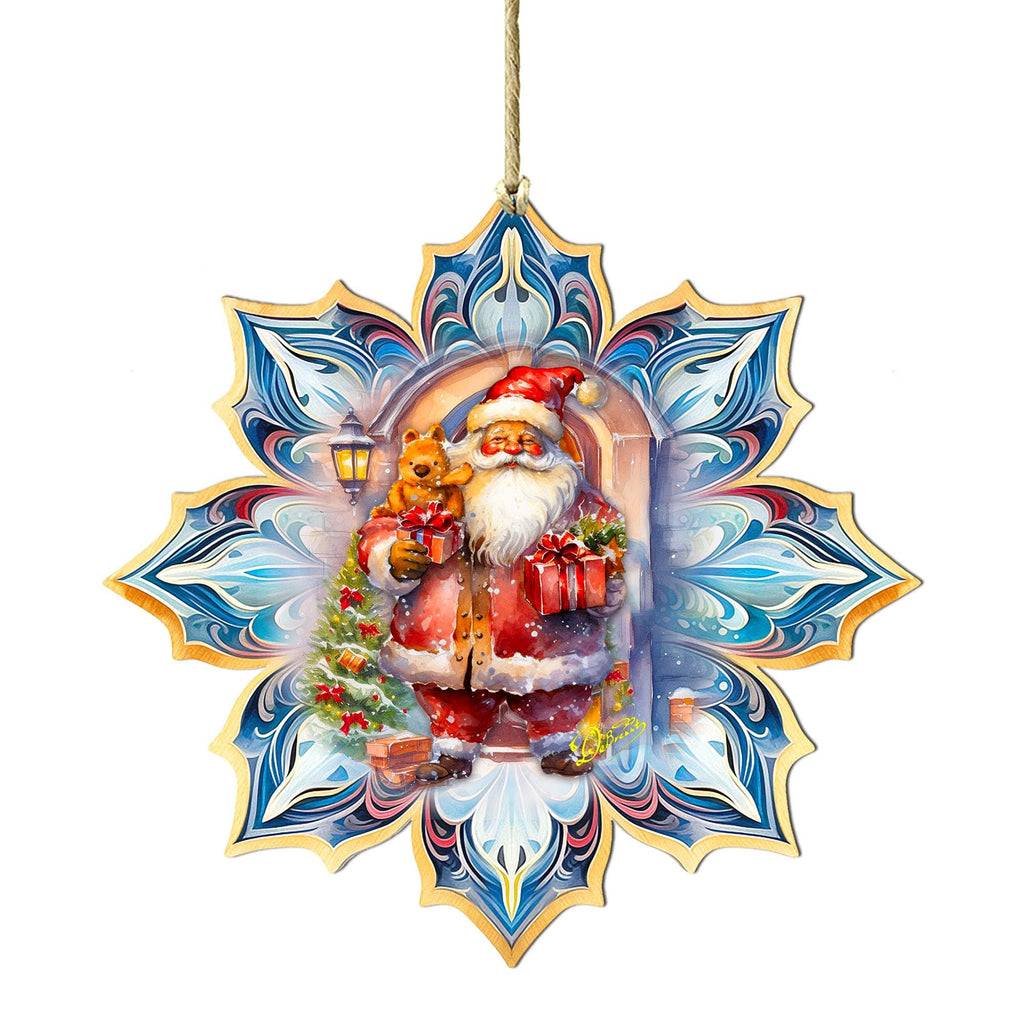 Santa with Book Snowflake Large Wooden Ornament by G. Debrekht - Christmas Santa Snowman Decor - 8688420M
