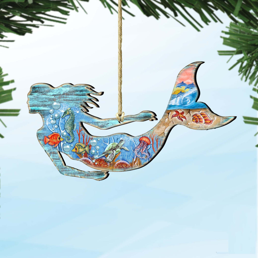 Sea World Mermaid Wooden Ornaments by G. DeBrekht - Coastal Holiday Decor - 81985142