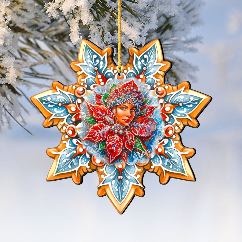 Snow Maiden Snowflake Large Wooden Ornaments by G. Debrekht - Christmas Decor - 8688401M