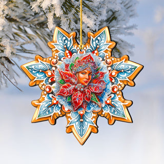 Snow Maiden Snowflake Large Wooden Ornaments by G. Debrekht - Christmas Decor - 8688401M