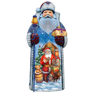 Jolly Santa Gifting Hand-Painted WOODCARVED Masterpiece Figurine by G. DeBrekht - Santa Snowman Christmas Decor - 215868