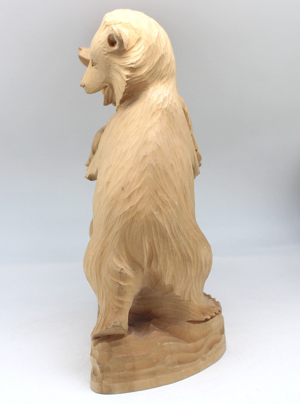 One-of-a-Kind Two Little Bears with Fish Wood Carved Figurine 11.5