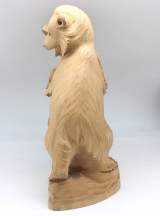 One-of-a-Kind Two Little Bears with Fish Wood Carved Figurine 11.5
