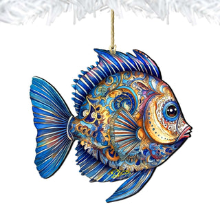 Holiday Coastal Ornaments - Turquoise Tide Fish Wooden Ornaments by G.Debrekht Coastal Holiday Decor - 8688305