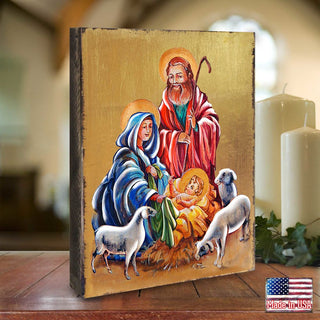 Holy Family Wooden Gold Plated Religious Christian Sacred Icon - Inspirational Icon Decor - 85050