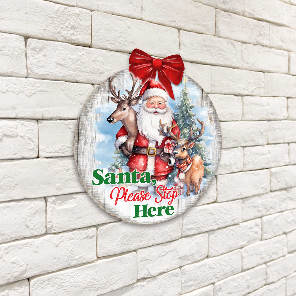 Santa Please Stop Here Sign Front door welcome sign Main entrance banner Welcome sign - Wooden front porch decor - 933116H