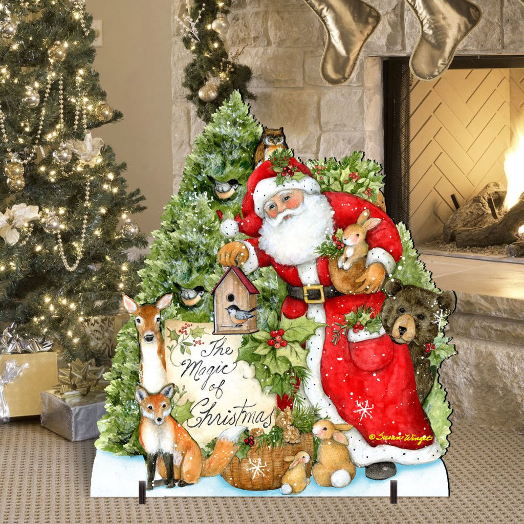 Woodland Santa Playing Christmas Outdoor Dcor by Susan Winget - Christmas Santa Snowman Dcor - 8471103F-SW