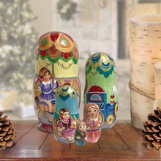 Carousel Ride Matreshka Nesting Hand-Painted Doll Set of 5 by G. DeBrekht - Christmas Decor - 1300914