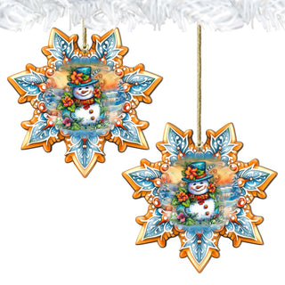 Snowman Snowflake Wooden Ornaments by G. Debrekht - Christmas Santa Snowman Decor - 8688425