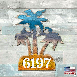 Palm Coastal Trees Personalized House Number Sign by G. Debrekht - Coastal Sea-Life Decor - Handcrafted Wooden Handcrafted Wooden Address Sign - MA8198415