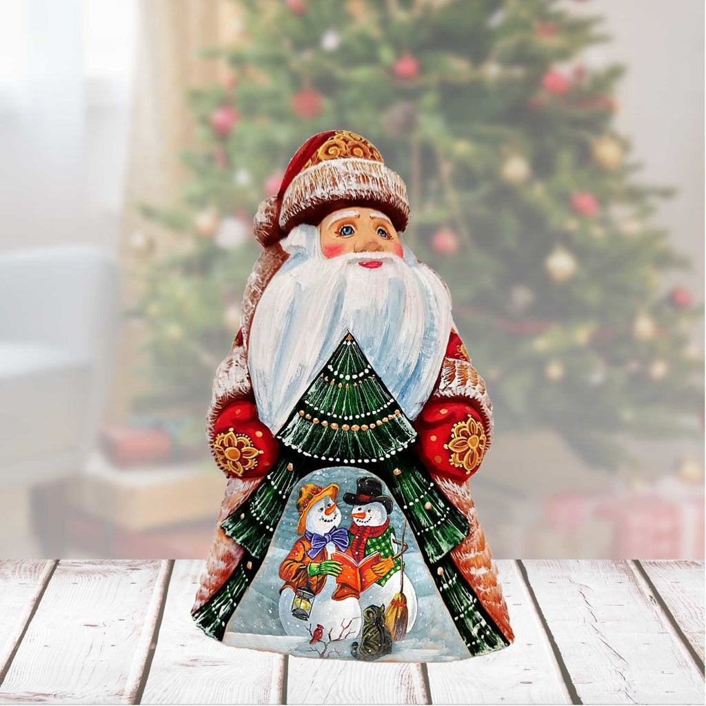Snowman Winter Story Santa Hand-Painted WOODCARVED Figurine by G. DeBrekht - Christmas Santa Snowman Decor - 8208012