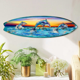 Dolphin's Dance Surfboard Coastal Wall Art by G. DeBrekht - Coastal Holiday Decor - 8490122HS