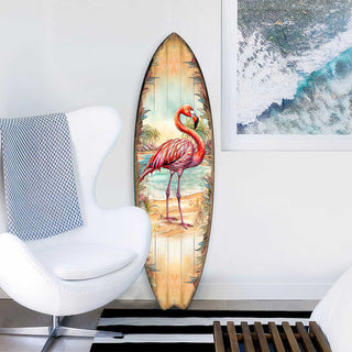 Pink Flamingo Surfboard Wall Art by G. DeBrekht – Handcrafted Tropical Coastal Wall Décor – 8490146HS