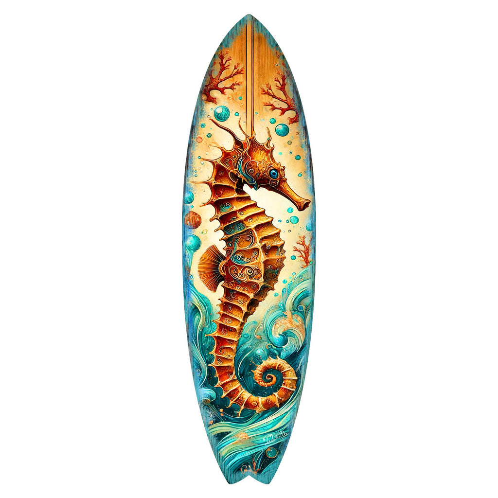 Seahorse Coastal Surfboard Wall Art – Handcrafted Wooden Ocean Decor by G.DeBrekht – Indoor Outdoor Beach House Accent – 8490147HS