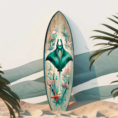 Manta Ray Surfboard Wall Art – Handcrafted Coastal Ocean Decor by G.DeBrekht – Underwater Sea Life Beach House Accent – 8490148HS