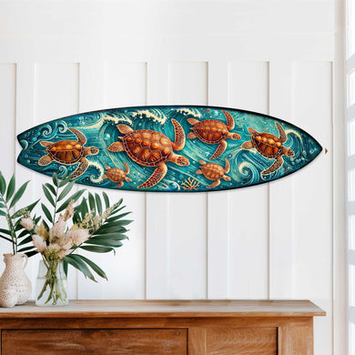 Sea Turtle Surfboard Coastal Wall Art – Handcrafted Ocean Wave Wooden Decor by G.DeBrekht – Marine Life Beach House Accent – 8490150HS