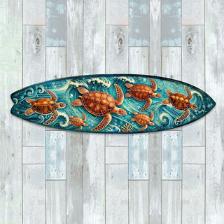 Sea Turtle Surfboard Coastal Wall Art – Handcrafted Ocean Wave Wooden Decor by G.DeBrekht – Marine Life Beach House Accent – 8490150HS
