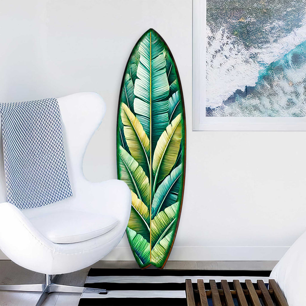 Banana Leaf Surfboard Wall Art – Handcrafted Tropical Coastal Decor by G.DeBrekht – Indoor Outdoor Beach House Accent – 8490151HS