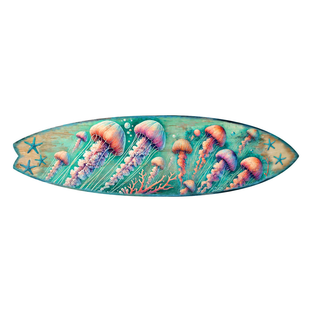 Jellyfish Surfboard Wall Art – Handcrafted Underwater Coastal Decor by G.DeBrekht – Ocean-Inspired Wooden Accent for Indoor & Outdoor – 8490153HS