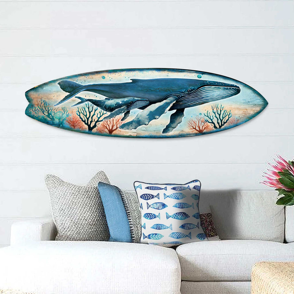 Whale Surfboard Wall Art – Handcrafted Coastal Ocean Decor by G.DeBrekht – Marine Life Beach House Accent for Indoor & Outdoor – 8490154HS