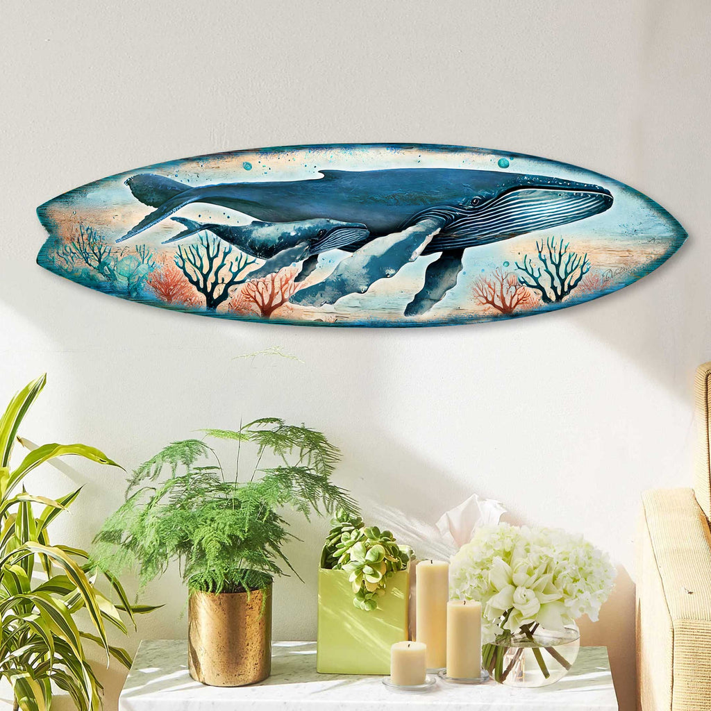 Whale Surfboard Wall Art – Handcrafted Coastal Ocean Decor by G.DeBrekht – Marine Life Beach House Accent for Indoor & Outdoor – 8490154HS