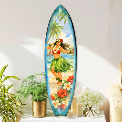 Hawaiian Hula Girl Surfboard Wall Art – Handcrafted Coastal Decor by G.DeBrekht – Beach House Accent for Indoor & Outdoor – 8490155HS
