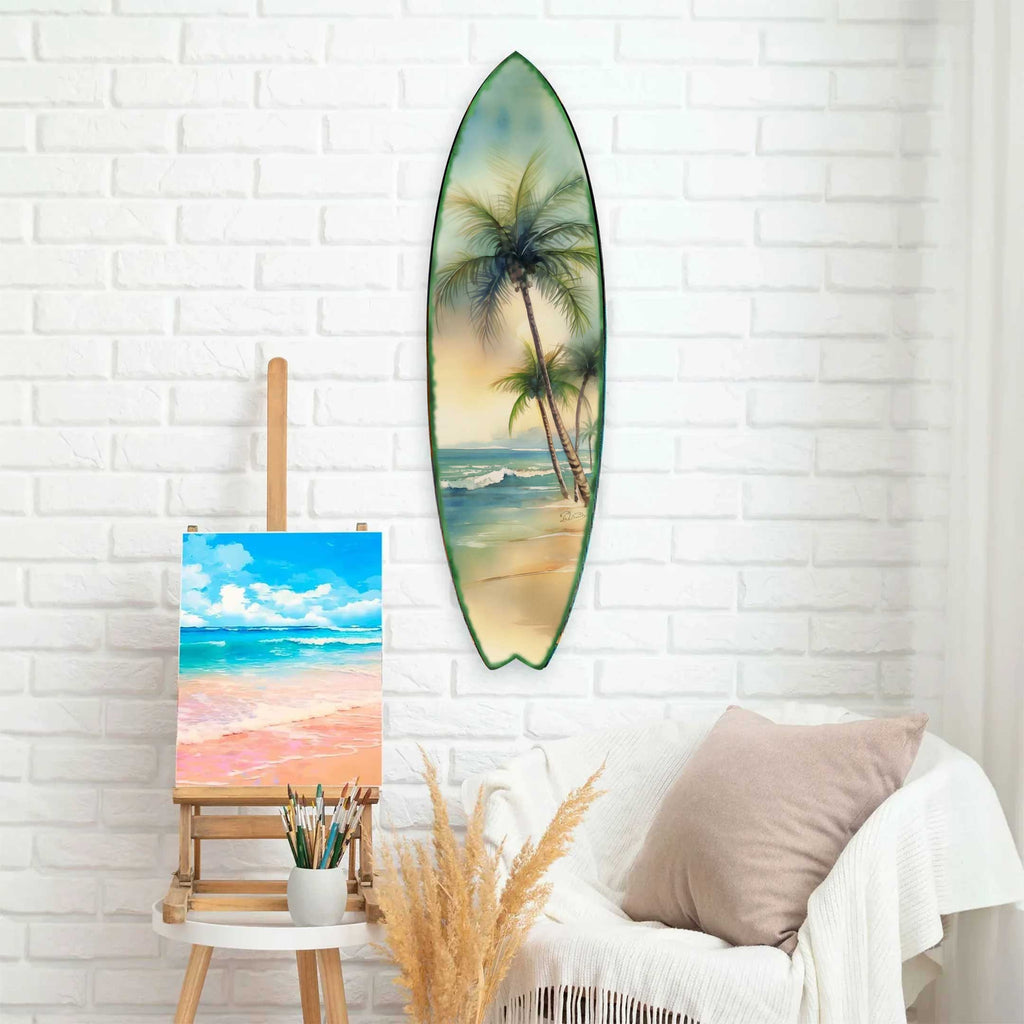 Tropical Palm Beach Surfboard Wall Art – Handcrafted Coastal Ocean Decor by G.DeBrekht – Beach House Accent for Indoor & Outdoor – 8490159HS
