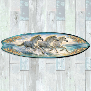 Running Horses Surfboard Wall Art – Coastal Ocean Horse Decor - Handcrafted Coastal Wooden Decor by G.DeBrekht – 8490173HS