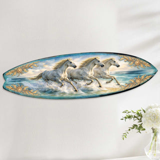 Running Horses Surfboard Wall Art – Coastal Ocean Horse Decor - Handcrafted Coastal Wooden Decor by G.DeBrekht – 8490173HS