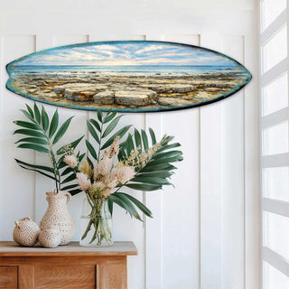 Rocky Shore Surfboard Wall Art – Coastal Ocean Landscape Decor – Handcrafted Coastal Wooden Decor by G.DeBrekht – 8490174HS