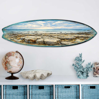 Rocky Shore Surfboard Wall Art – Coastal Ocean Landscape Decor – Handcrafted Coastal Wooden Decor by G.DeBrekht – 8490174HS