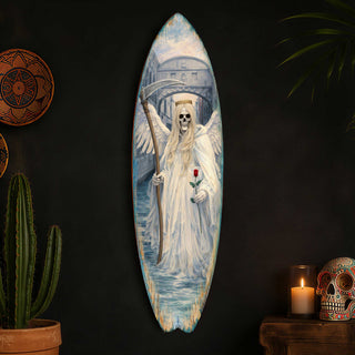 Angel of Death Surfboard Wall Art – Gothic Halloween Decor – Handcrafted Coastal Wooden Decor by G.DeBrekht – 8490175HS