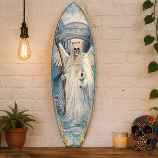 Angel of Death Surfboard Wall Art – Gothic Halloween Decor – Handcrafted Coastal Wooden Decor by G.DeBrekht – 8490175HS