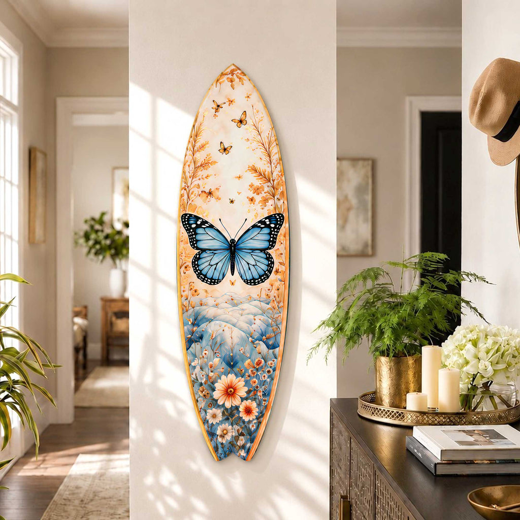Blue Butterfly Surfboard Coastal Wall Art by G. DeBrekht - Coastal Holiday Decor - 8490176HS