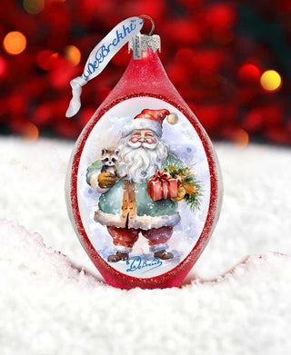Santa Claus Presents Drop Glass Ornament by G. Debrekht - Christmas Santa Snowman Decor - 757-045