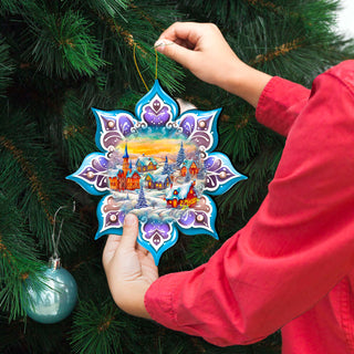 Christmas Village Snowflake Large Wooden Ornament by G. Debrekht - Christmas Decor - 8688417M