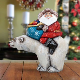 Gifty Traveler Polar Bear Santa Hand-Painted WOODCARVED Figurine by G. DeBrekht - Wildlife Holiday Decor - 820013