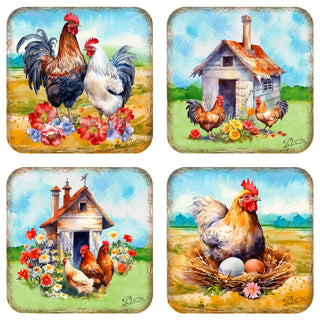 Spring on a Farm Wooden Cork Coasters Gift Set of 4 by G. Debrekht - Easter Spring Decor - 8199436C-S4