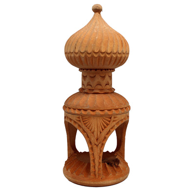 a wooden sculpture with a domed top and intricate carvings on the base.