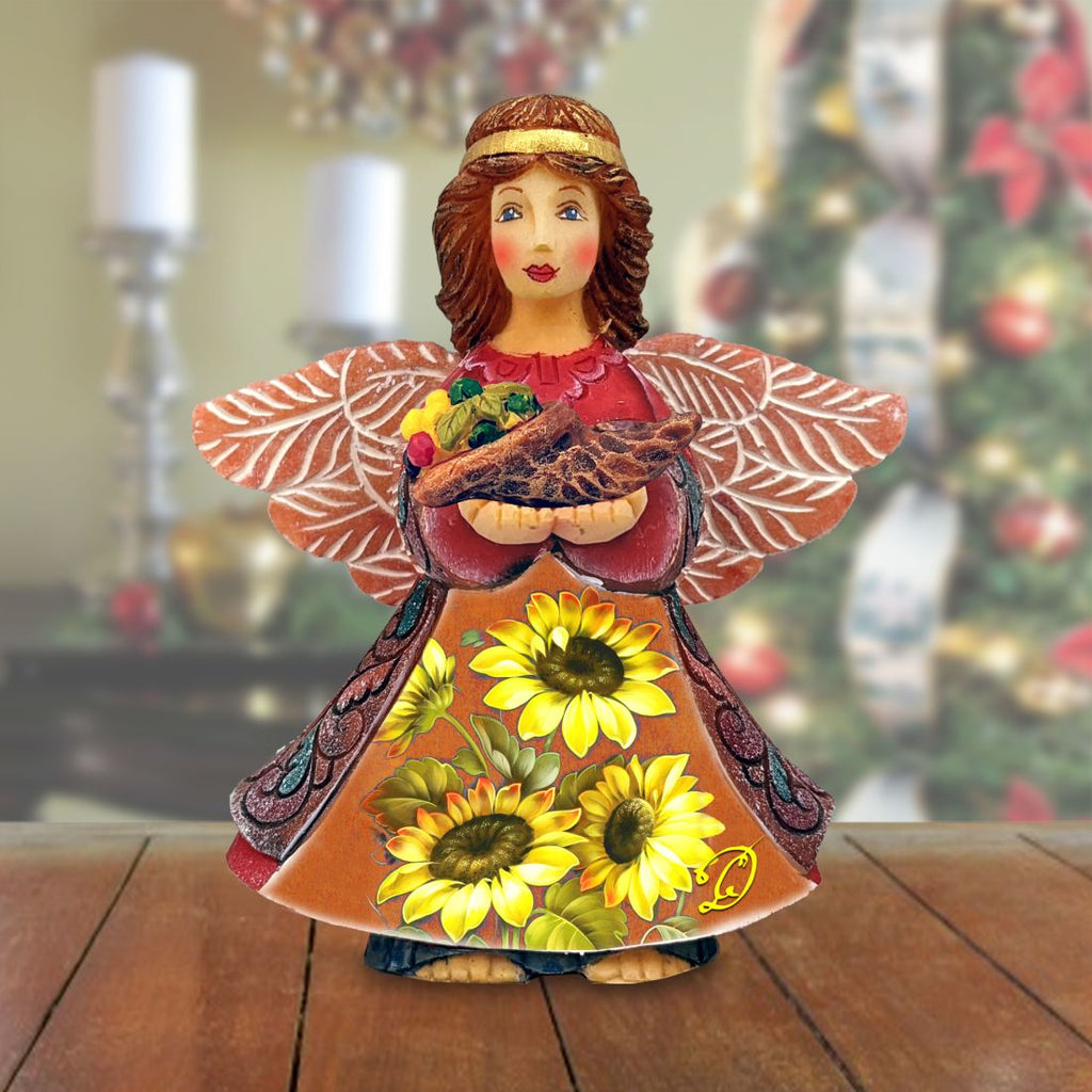 Autumn Angel With Cornucopia Handcrafted Christmas Figurine by G. DeBrekht - Thanksgiving Halloween Decor - 516656