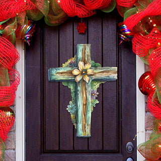 Teal Cross Holiday Door Decor by G. Debrekht - Easter Spring Decor - 8688164H