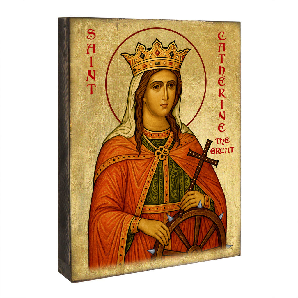 Saint Catherine Icon – Handcrafted Religious Decor | Gold Plated Wooden Christian Wall Hanging - 85068
