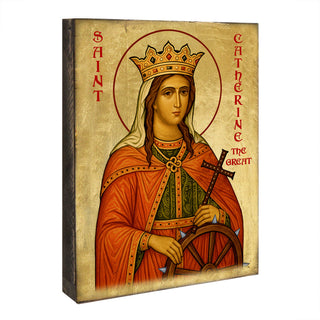 Saint Catherine Icon – Handcrafted Religious Decor | Gold Plated Wooden Christian Wall Hanging - 85068