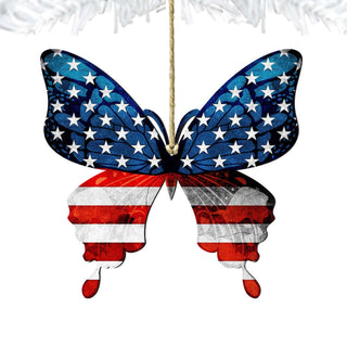 USA Patriotic Butterfly Wooden Ornaments - American Christmas Decor - 8187127