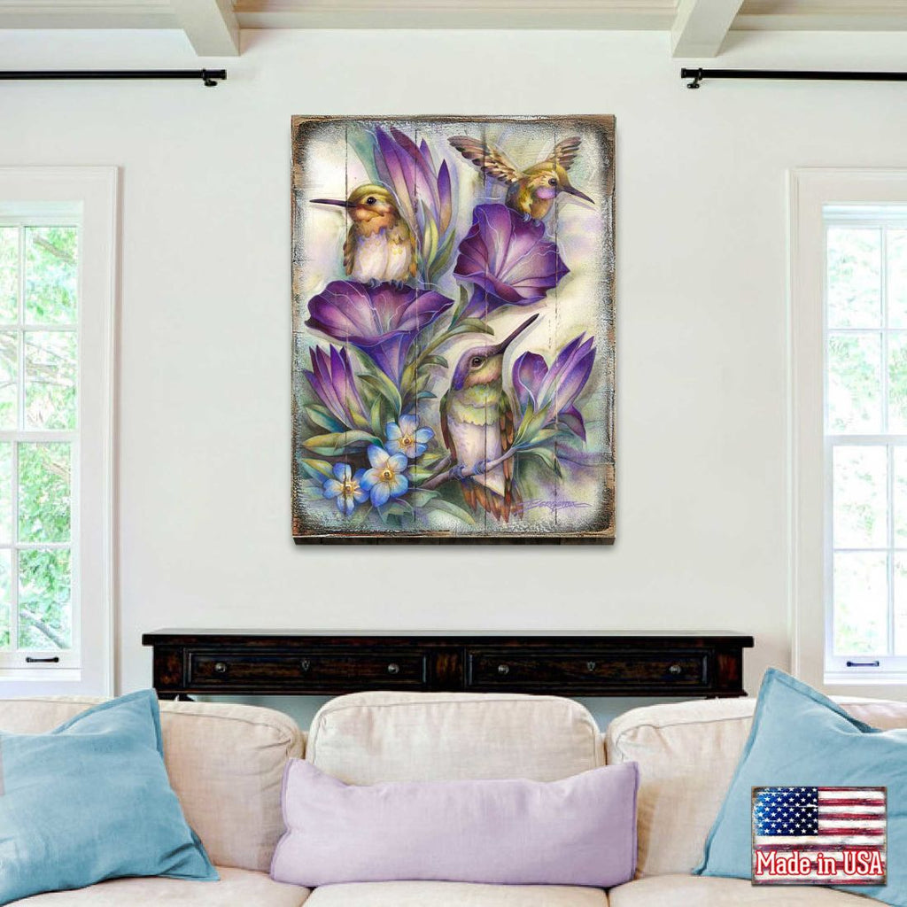 Everlasting Friendship Hummingbirds Wooden Wall Art by J. Bergsma - Nature Wildlife Decor - 8592936BP-JB