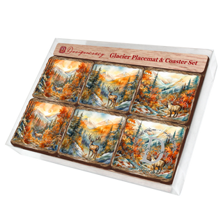 Caribou Wooden Cork Placemat and Coasters Gift Set of 7 by Nature Wonders Nature Wildlife Décor - 85408C-S7