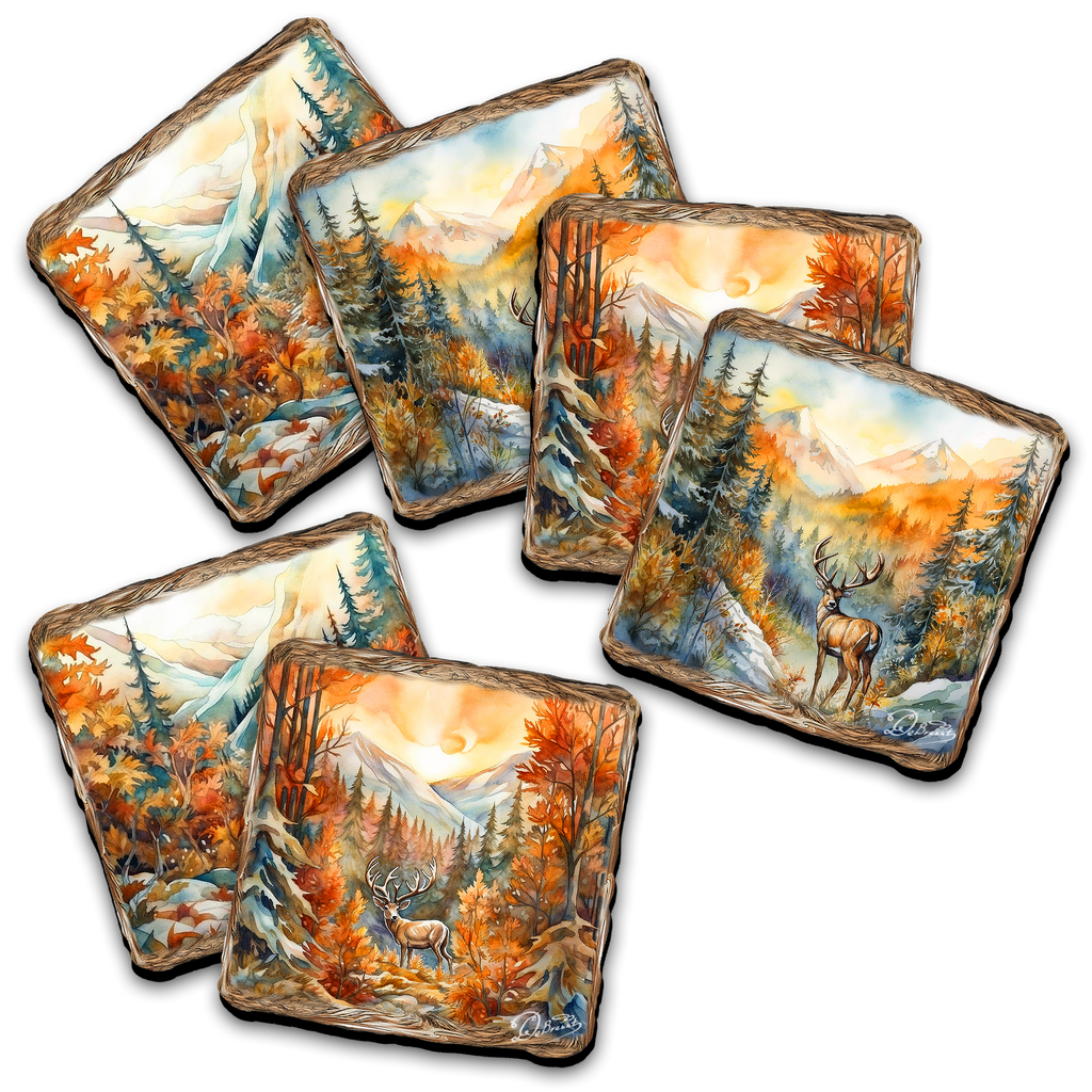 Caribou Wooden Cork Placemat and Coasters Gift Set of 7 by Nature Wonders Nature Wildlife Décor - 85408C-S7