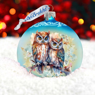 A Love for All Seasons: Wild Owls Ball Glass Ornament by G. Debrekht - Wildlife Holiday Decor - 73384