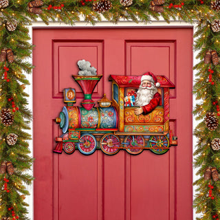 Santa's Train Holiday Door Decor by G. Debrekht - Christmas Santa Snowman Decor - 8611090H