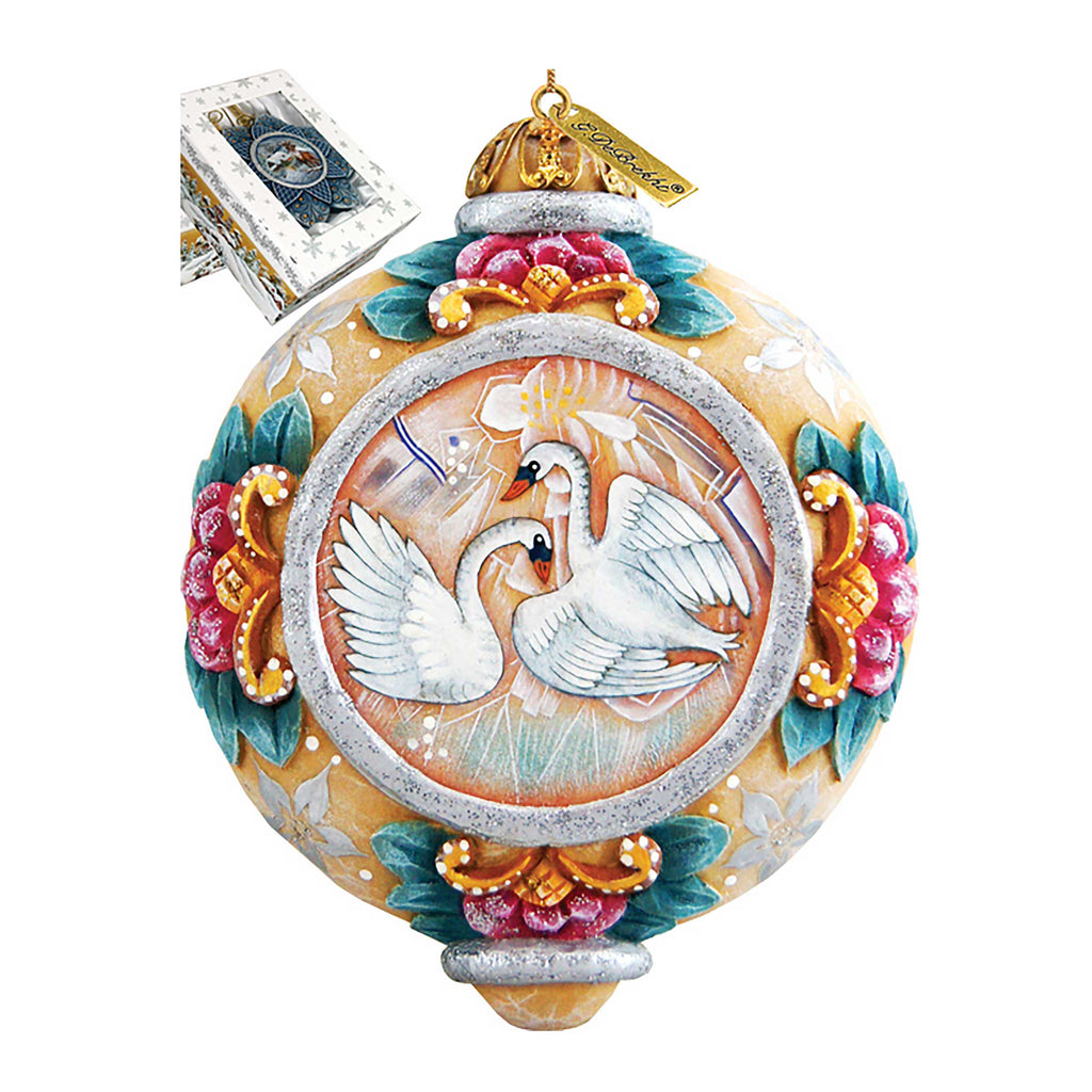 Swans Sculpted Hand-Painted Christmas Ornament by G. DeBrekht - Wildlife Holiday Decor - 6102451